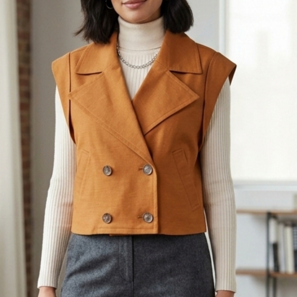 Worthington cropped double-breasted trench vest Sz M